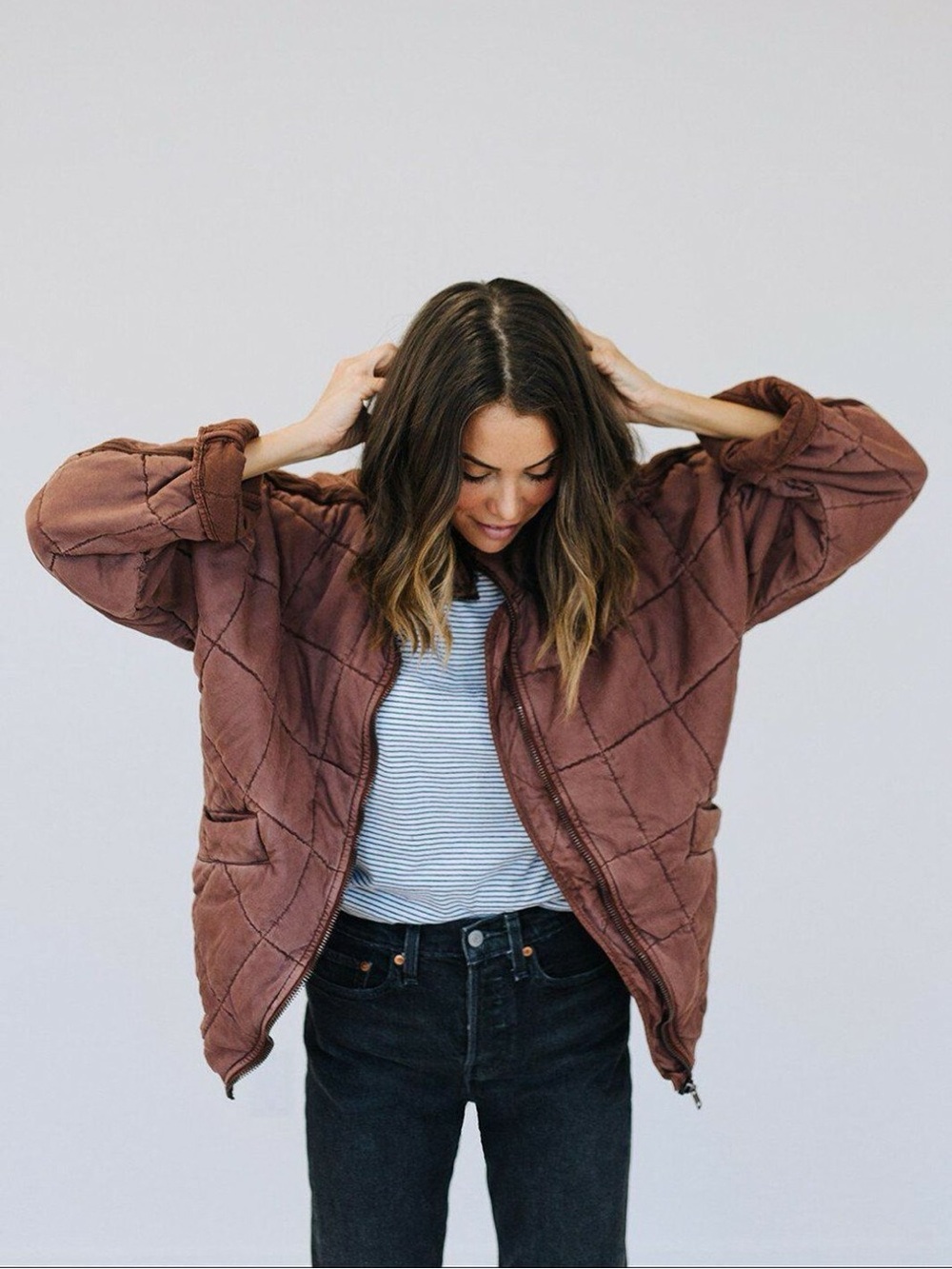 Free People Dolman Quilted Knit Jacket Coat Cherry Cola Dusty Rose Pink Large